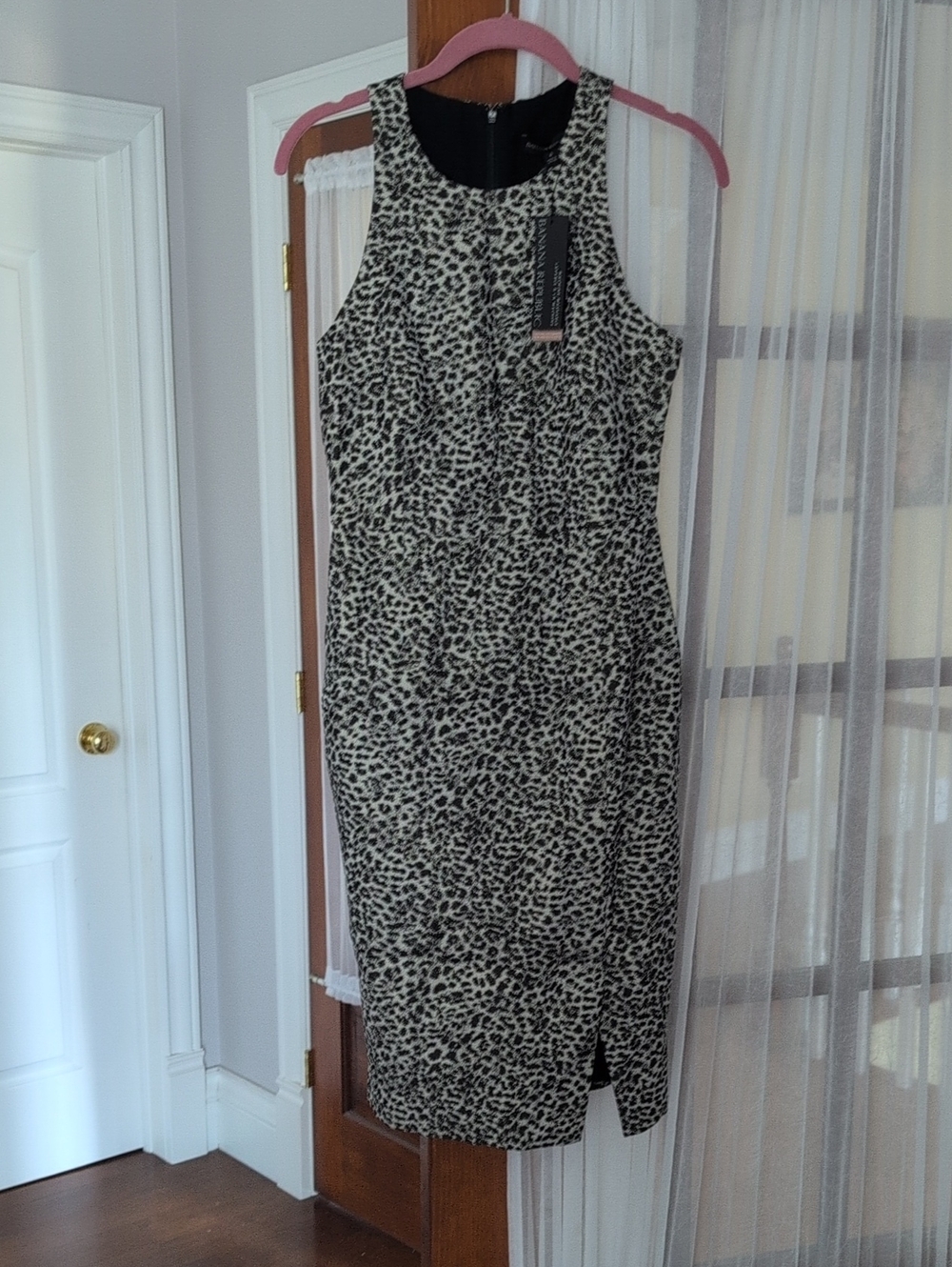 Banana Republic Black & Cream Leopard Midi Sheath Dress New Size 6